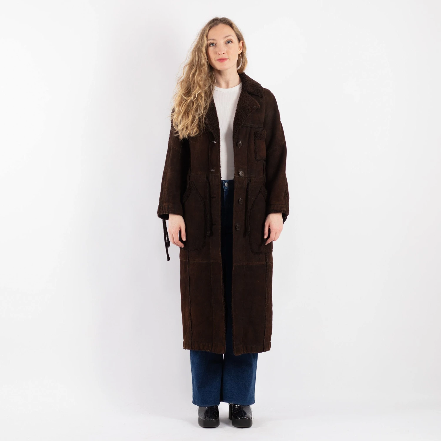 Vintage 90's Women Sheepskin Long Coat In Brown 5 Vintage 90's Women Sheepskin Long Coat In Brown - Image 5