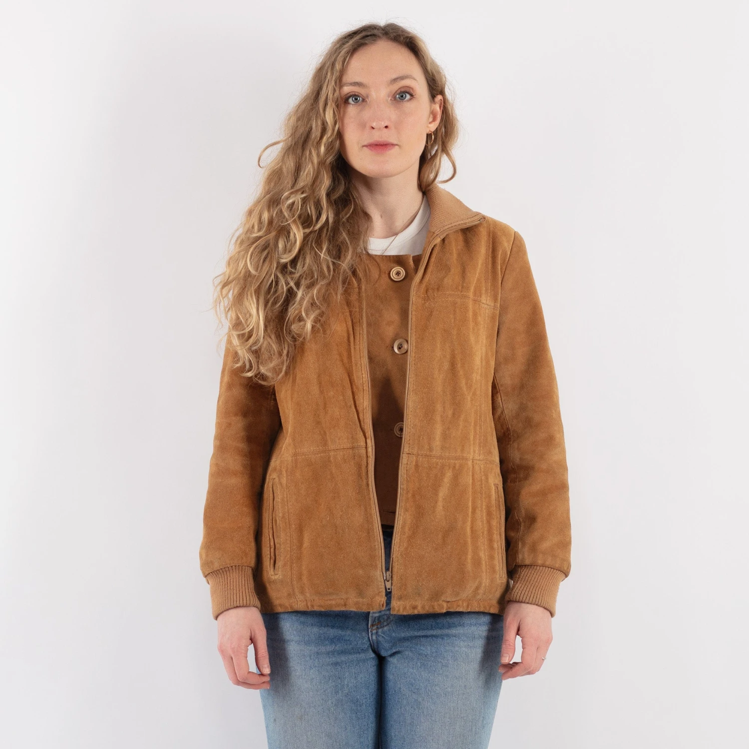 Vintage 80's Women Suede Sherpa Jacket In Beige 5 Vintage 80's Women Suede Sherpa Jacket In Beige - Image 5