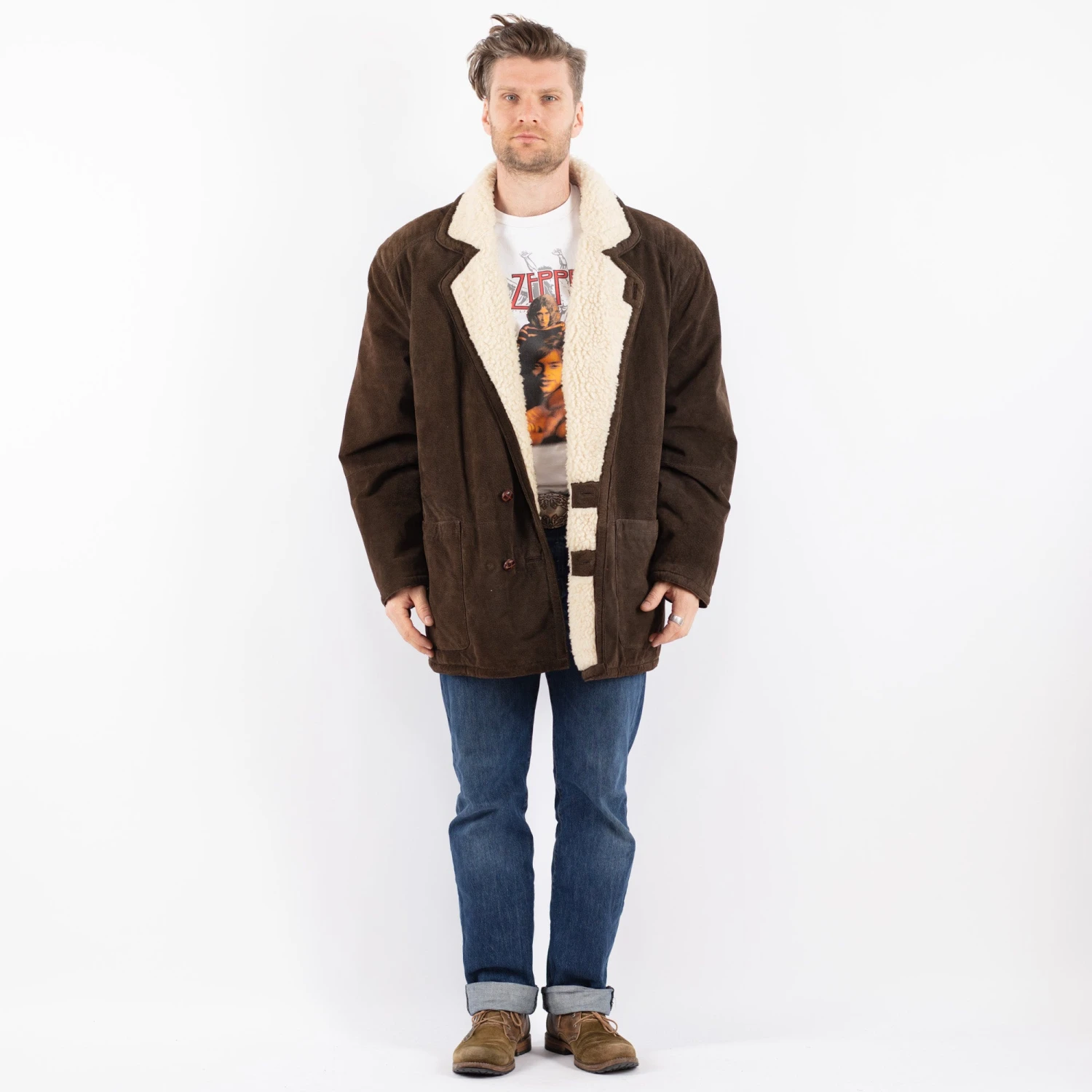 Vintage 80's Men Suede Sherpa Coat In Brown 5 Vintage 80's Men Suede Sherpa Coat In Brown - Image 5