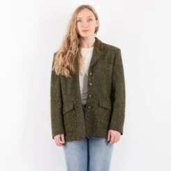 Vintage 80's Women Wool Blazer Jacket In Green -Northern Grip Square 0355