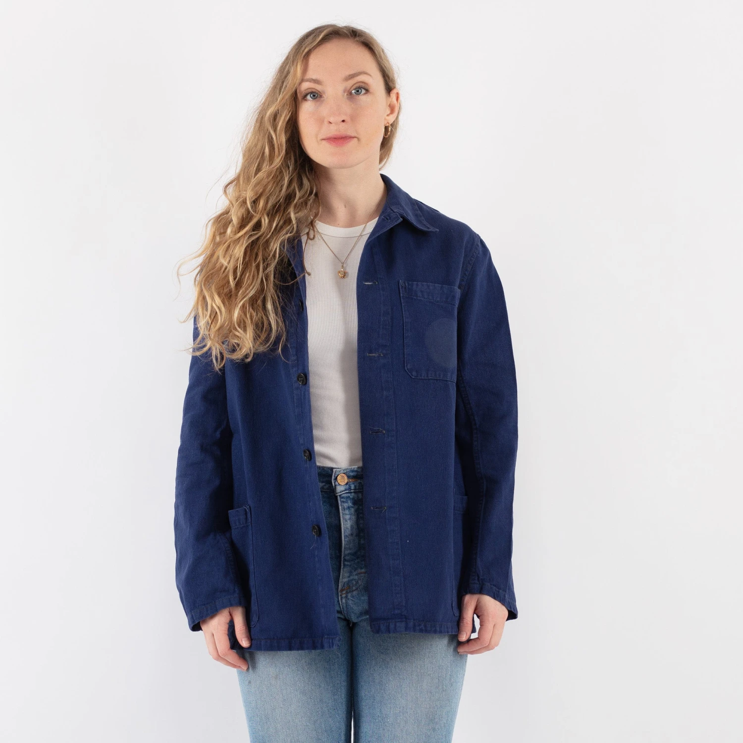 Vintage 70's Women Bleu-de-travail Work Jacket In Blue 4 Vintage 70's Women Bleu-de-travail Work Jacket In Blue - Image 4