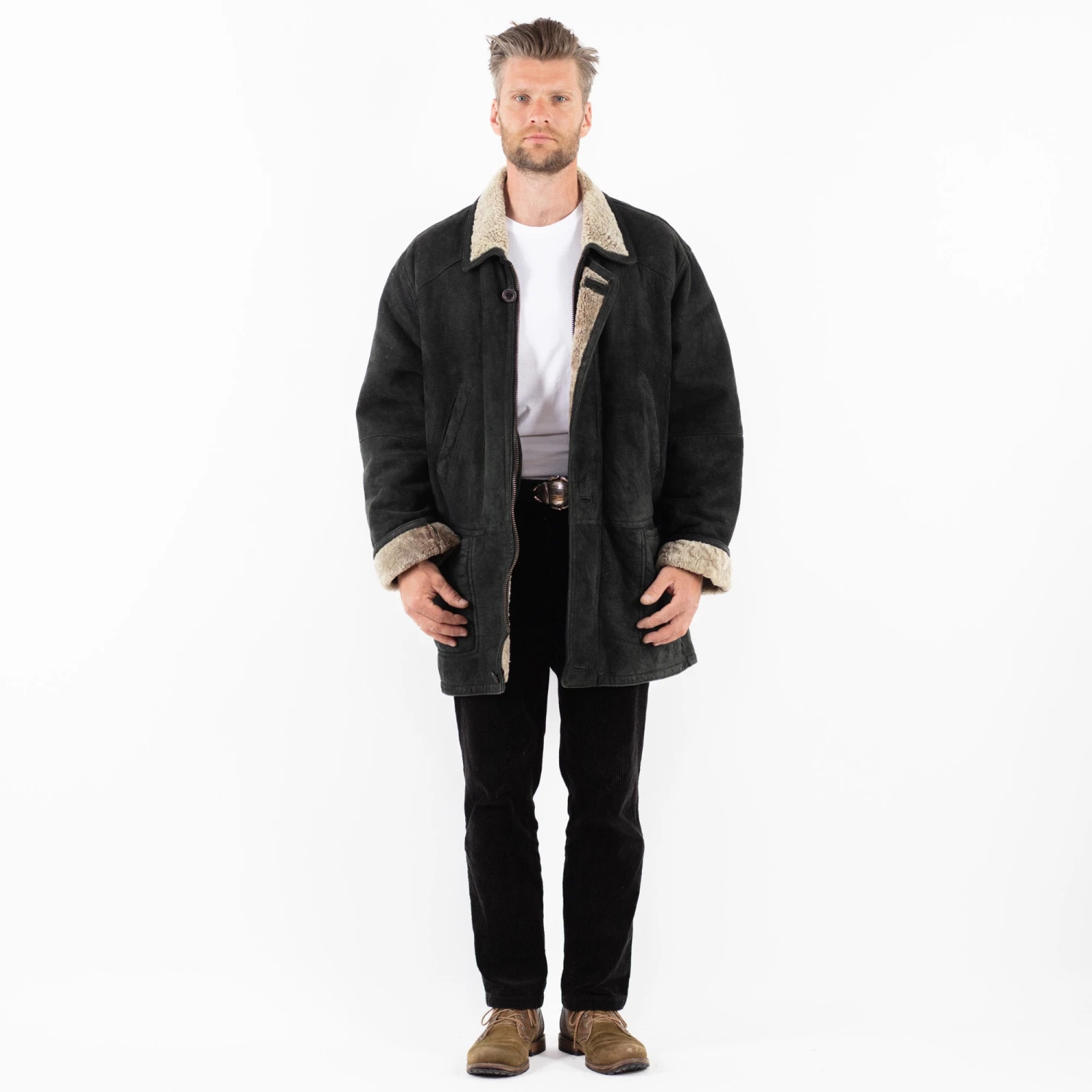 Vintage 90's Men Sheepskin Coat In Black 5 Vintage 90's Men Sheepskin Coat In Black - Image 5