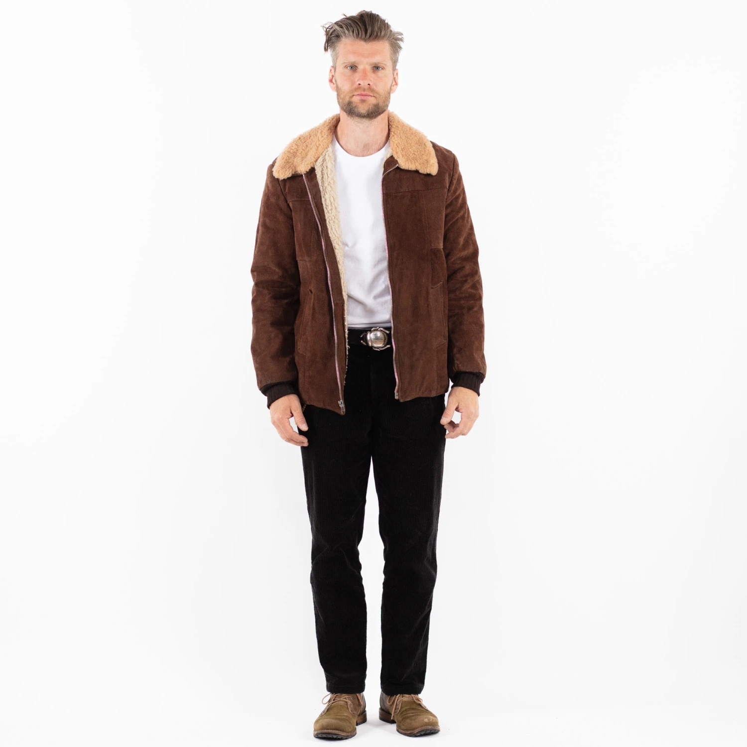 Vintage 70's Men Suede Sherpa Jacket In Brown 5 Vintage 70's Men Suede Sherpa Jacket In Brown - Image 5