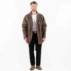 Vintage 80's Men Sheepskin Coat In Brown -Northern Grip Square 0369