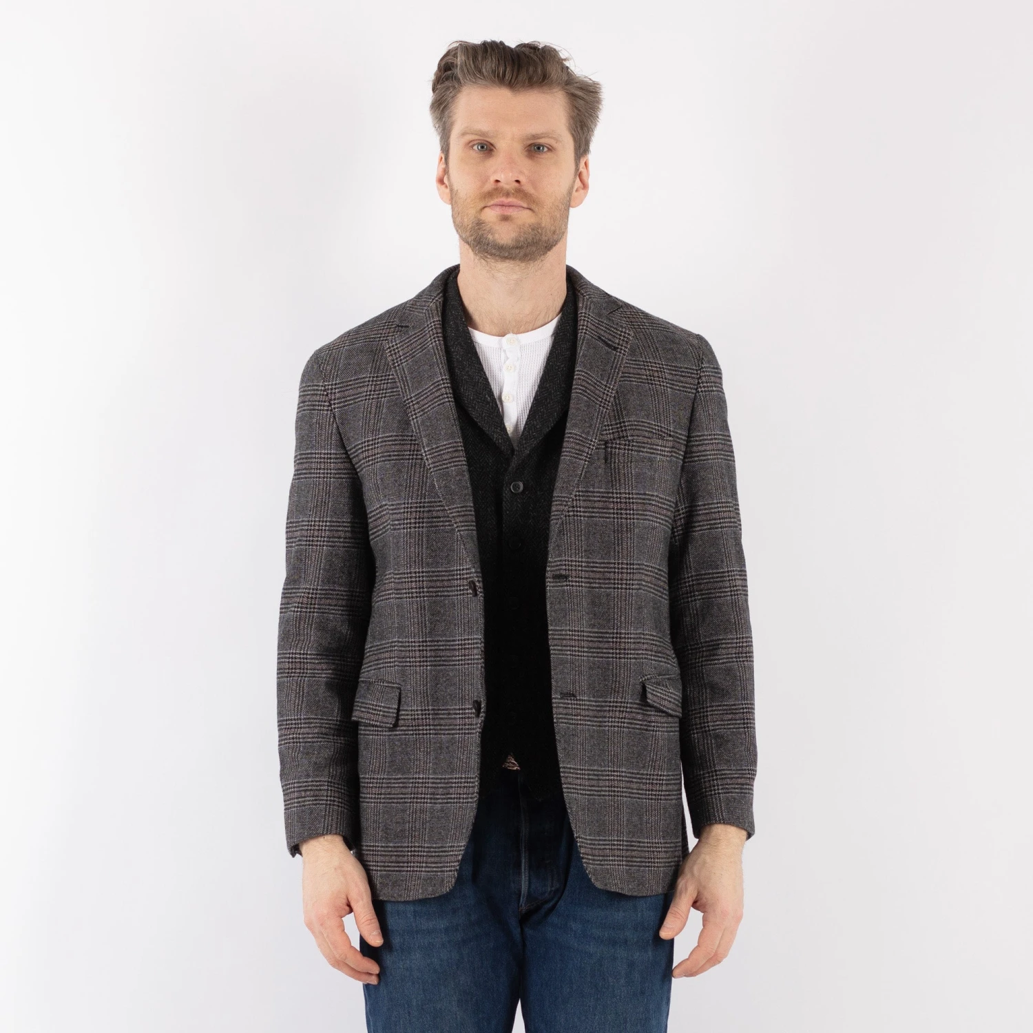 Vintage 00's Men Wool Blend Blazer Jacket In Gray 5 Vintage 00's Men Wool Blend Blazer Jacket In Gray - Image 5