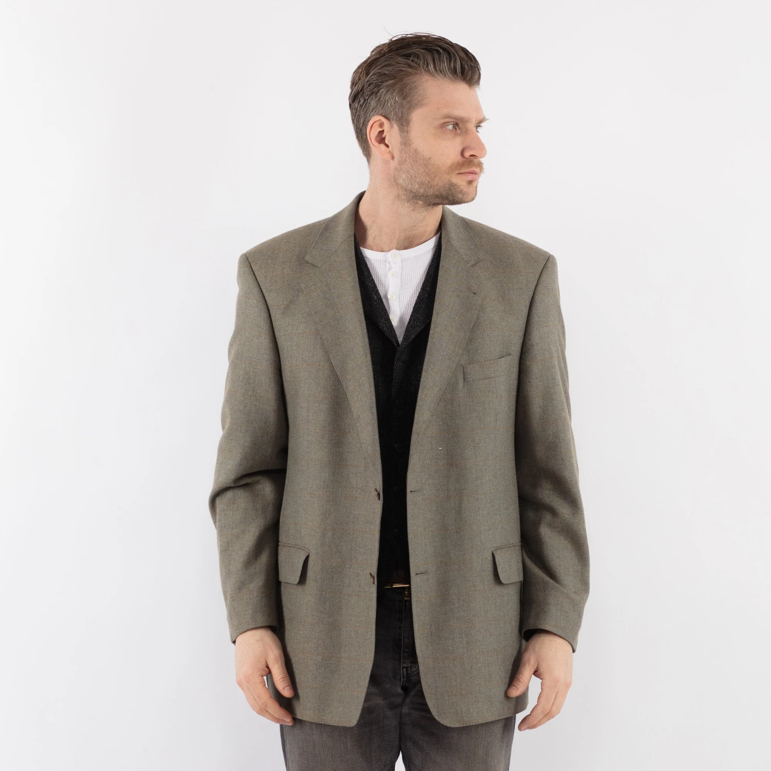 Vintage 90's Men Cashmere Blazer Jacket In Beige 5 Vintage 90's Men Cashmere Blazer Jacket In Beige - Image 5