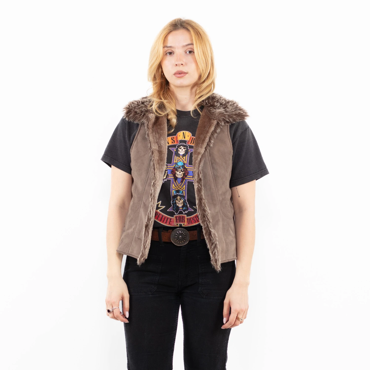 Vintage 00's Women Faux Sheepskin Vest In Beige 5 Vintage 00's Women Faux Sheepskin Vest In Beige - Image 5