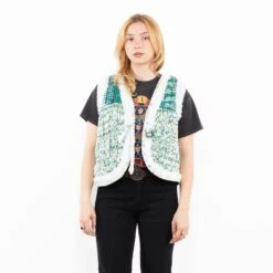 Vintage 90's Women Sherpa Vest In Green -Northern Grip Square 0418