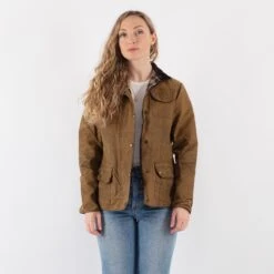Vintage 90's Women Waxed Canvas Jacket In Sand Brown -Northern Grip Square 0431