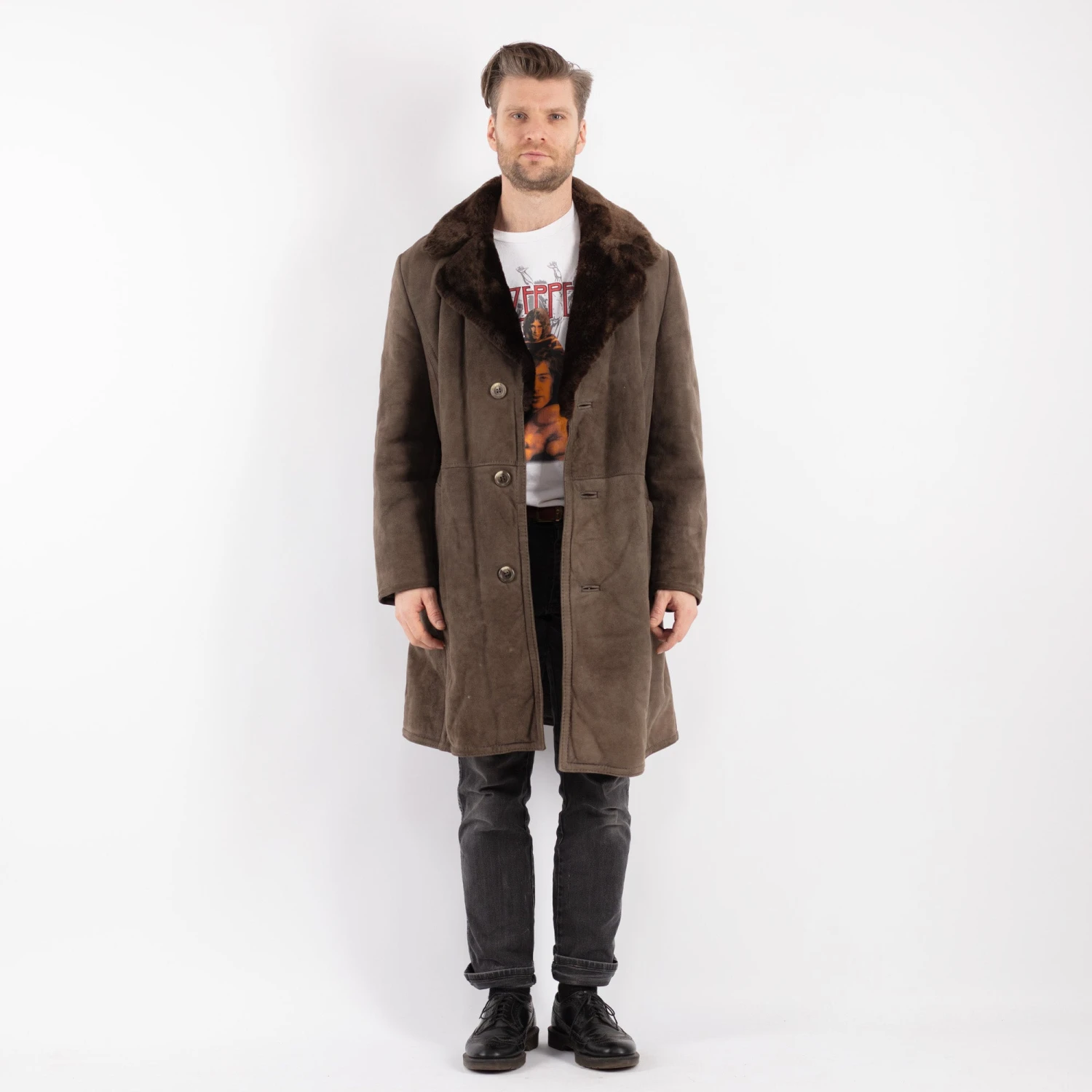 Vintage 70's Men Sheepskin Coat In Gray 5 Vintage 70's Men Sheepskin Coat In Gray - Image 5