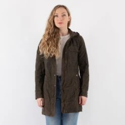 Vintage 00's Women Waxed Canvas Jacket In Brown -Northern Grip Square 0455