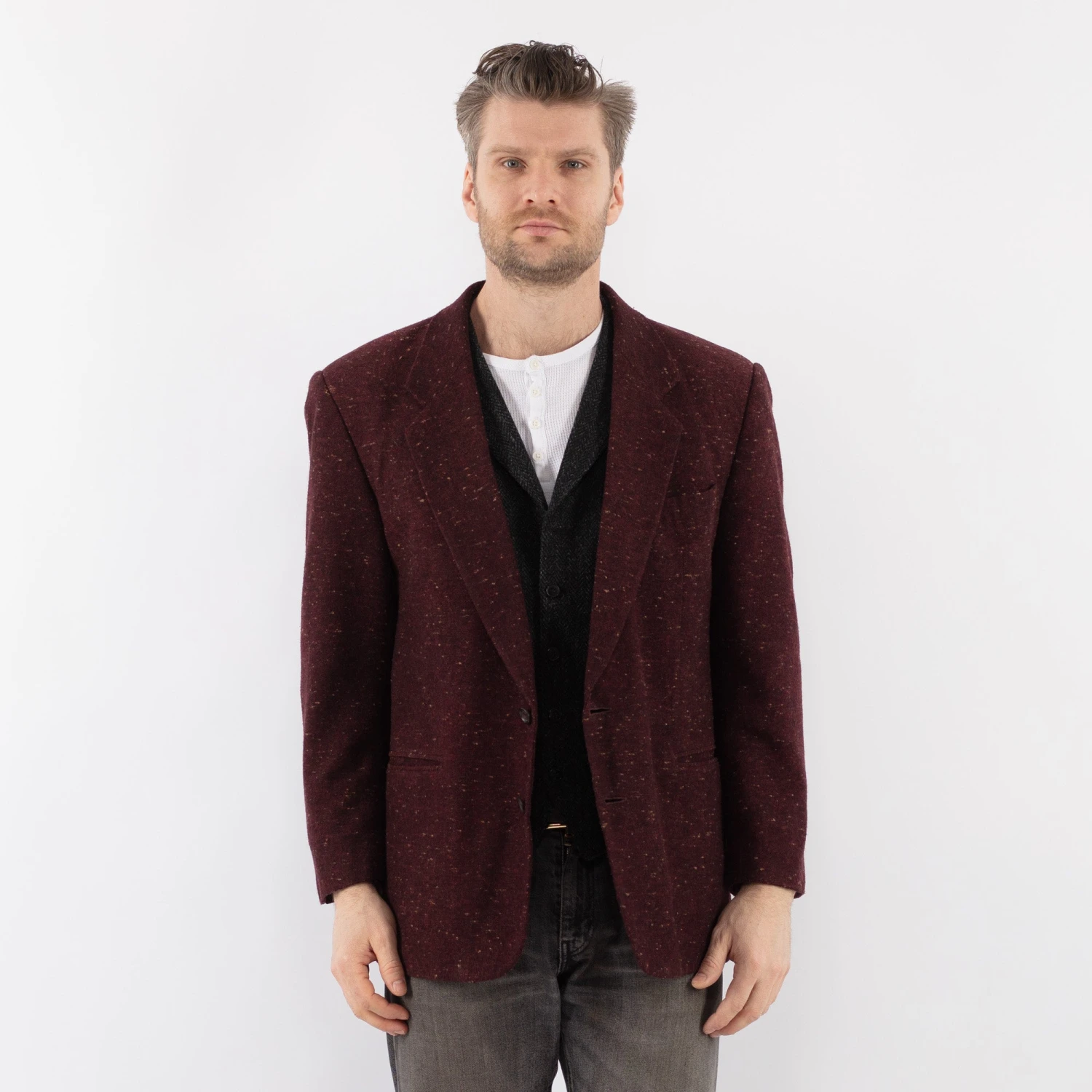 Vintage 70's Men Wool Blazer Jacket In Red 5 Vintage 70's Men Wool Blazer Jacket In Red - Image 5