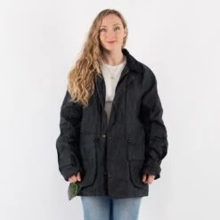 Vintage 90's Women Waxed Canvas Jacket In Blue -Northern Grip Square 0471