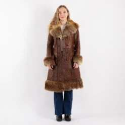 Vintage 70's Penny Lane Leather Fur Coat In Brown -Northern Grip Square 0484