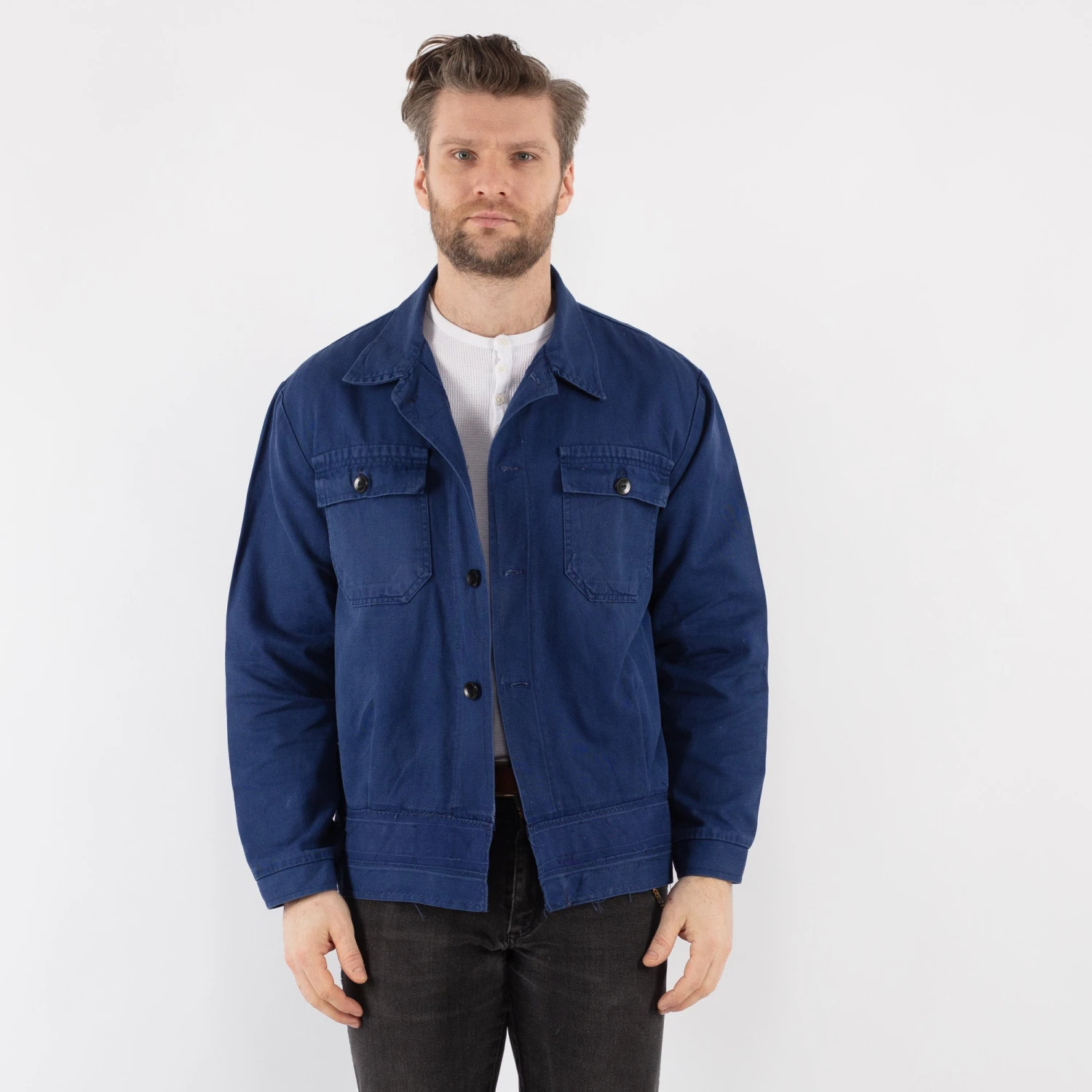 Vintage 80's Men Work Jacket In Blue 4 Vintage 80's Men Work Jacket In Blue - Image 4