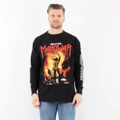 Vintage 90's Men Manowar Print Long Sleeve Shirt In Black -Northern Grip Square 0525