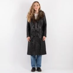 Vintage 70's Penny Lane Leather Coat In Black -Northern Grip Square 0548