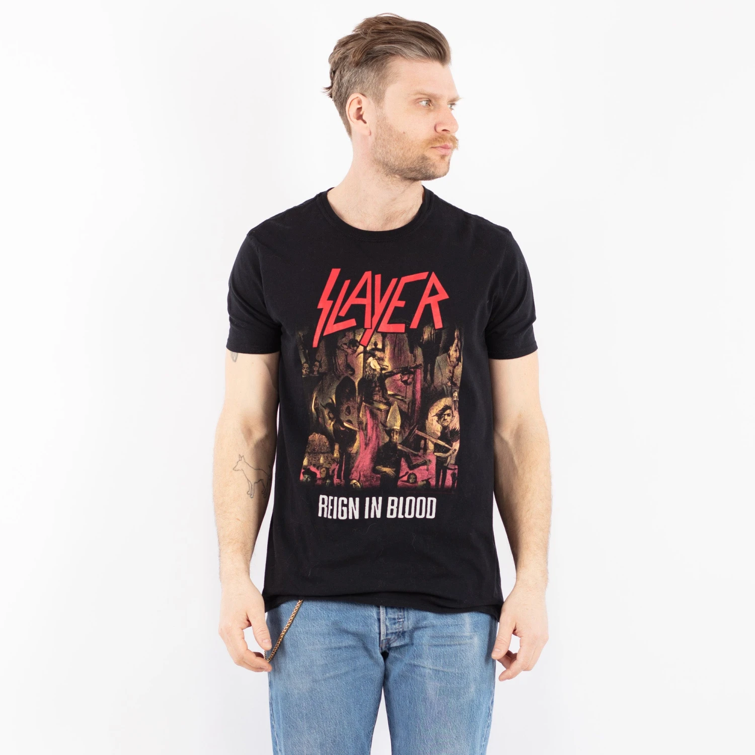 Vintage 00's Men Slayer Print T-Shirt In Black 5 Vintage 00's Men Slayer Print T-Shirt In Black - Image 5