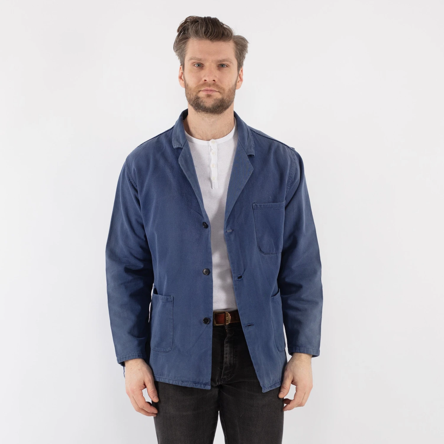 Vintage 70's Men Sun Faded Work Jacket In Blue 4 Vintage 70's Men Sun Faded Work Jacket In Blue - Image 4