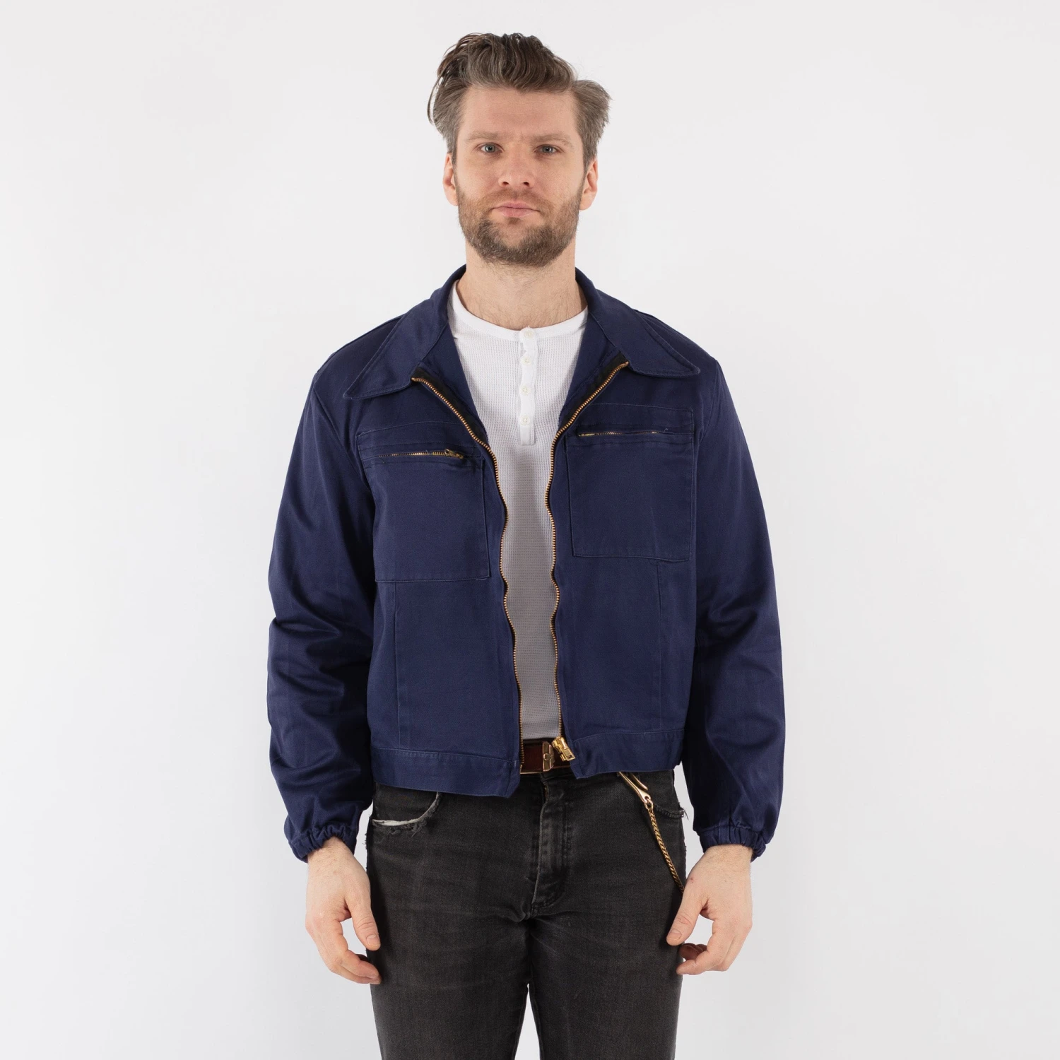 Vintage 80's Men Cropped Italian Military Jacket In Blue 5 Vintage 80's Men Cropped Italian Military Jacket In Blue - Image 5