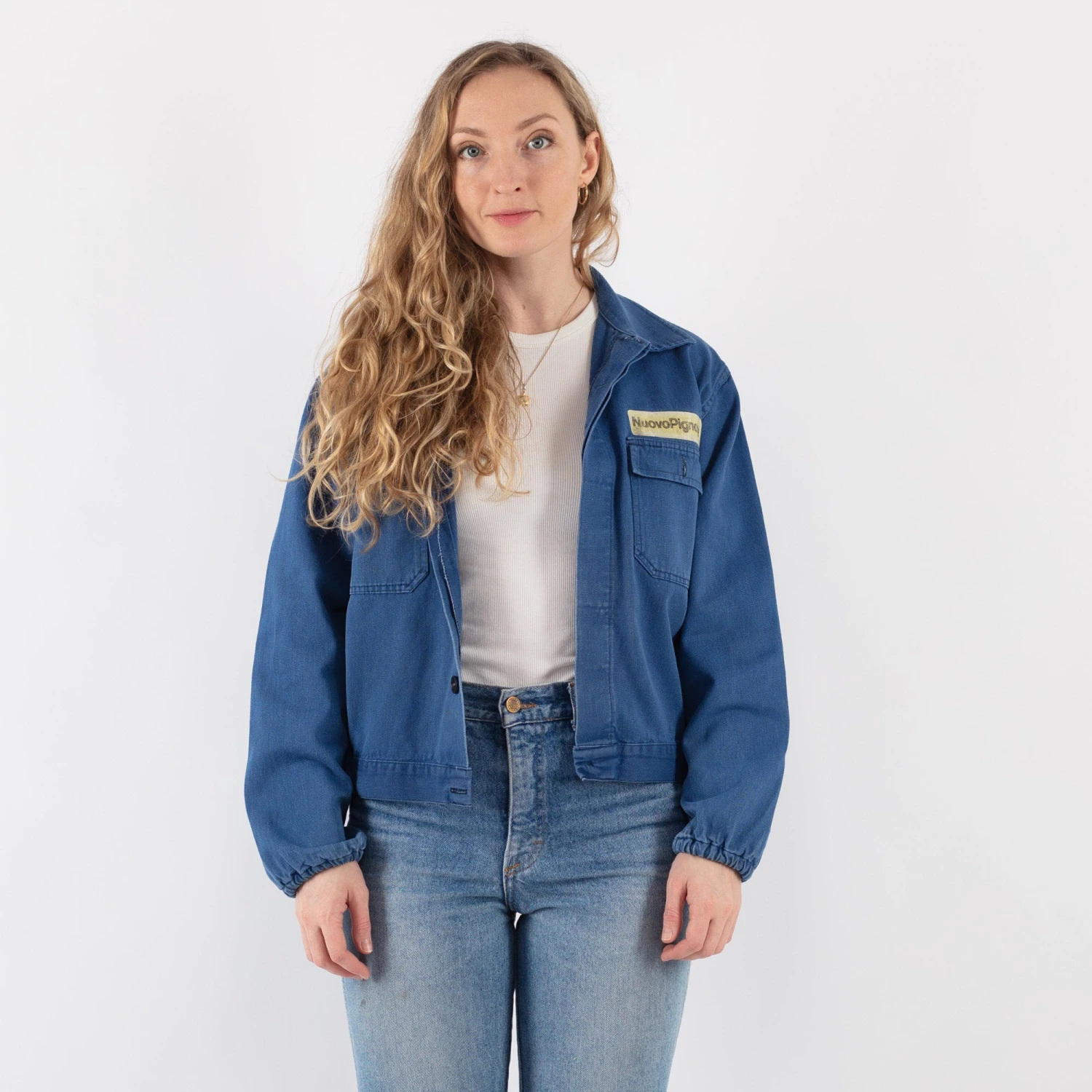 Vintage 60's Women Cropped Work Jacket In Blue 4 Vintage 60's Women Cropped Work Jacket In Blue - Image 4