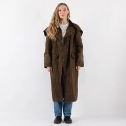 Vintage 90's Women Waxed Canvas Coat In Green -Northern Grip Square 0600