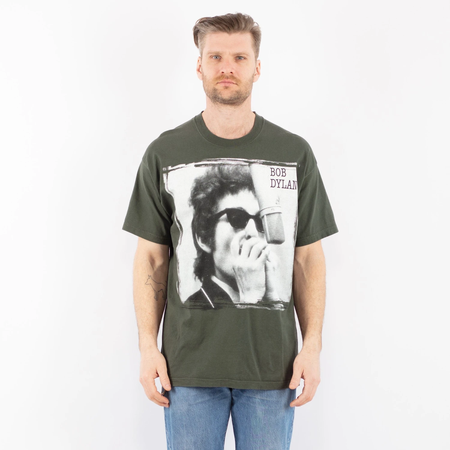 Vintage 00's Men Bob Dylan Print T-Shirt In Green 5 Vintage 00's Men Bob Dylan Print T-Shirt In Green - Image 5