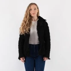 Vintage 90's Women Sheepskin Shearling Jacket In Black -Northern Grip Square 0660