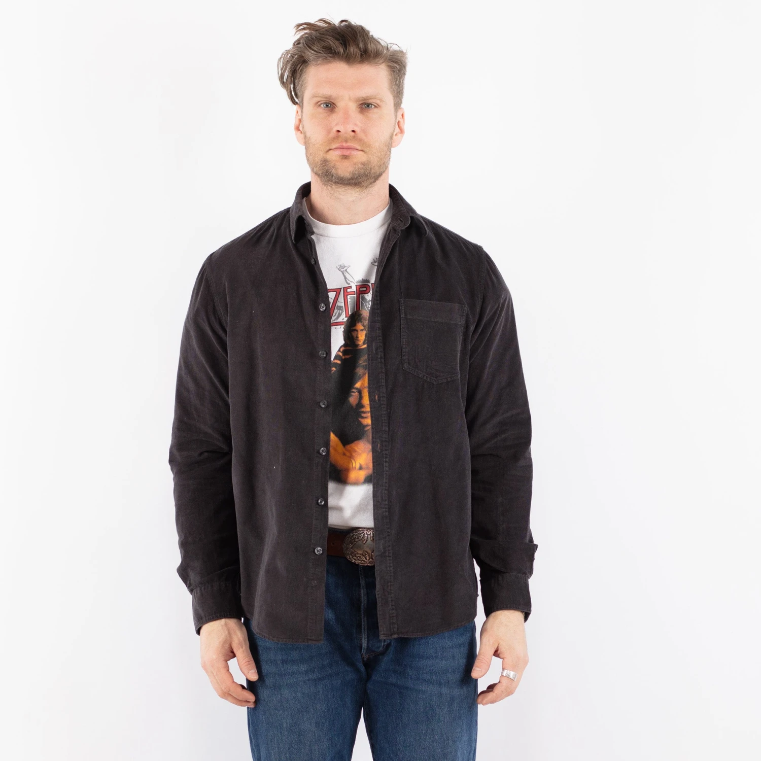 Vintage 90's Men Corduroy Shirt In Gray 5 Vintage 90's Men Corduroy Shirt In Gray - Image 5