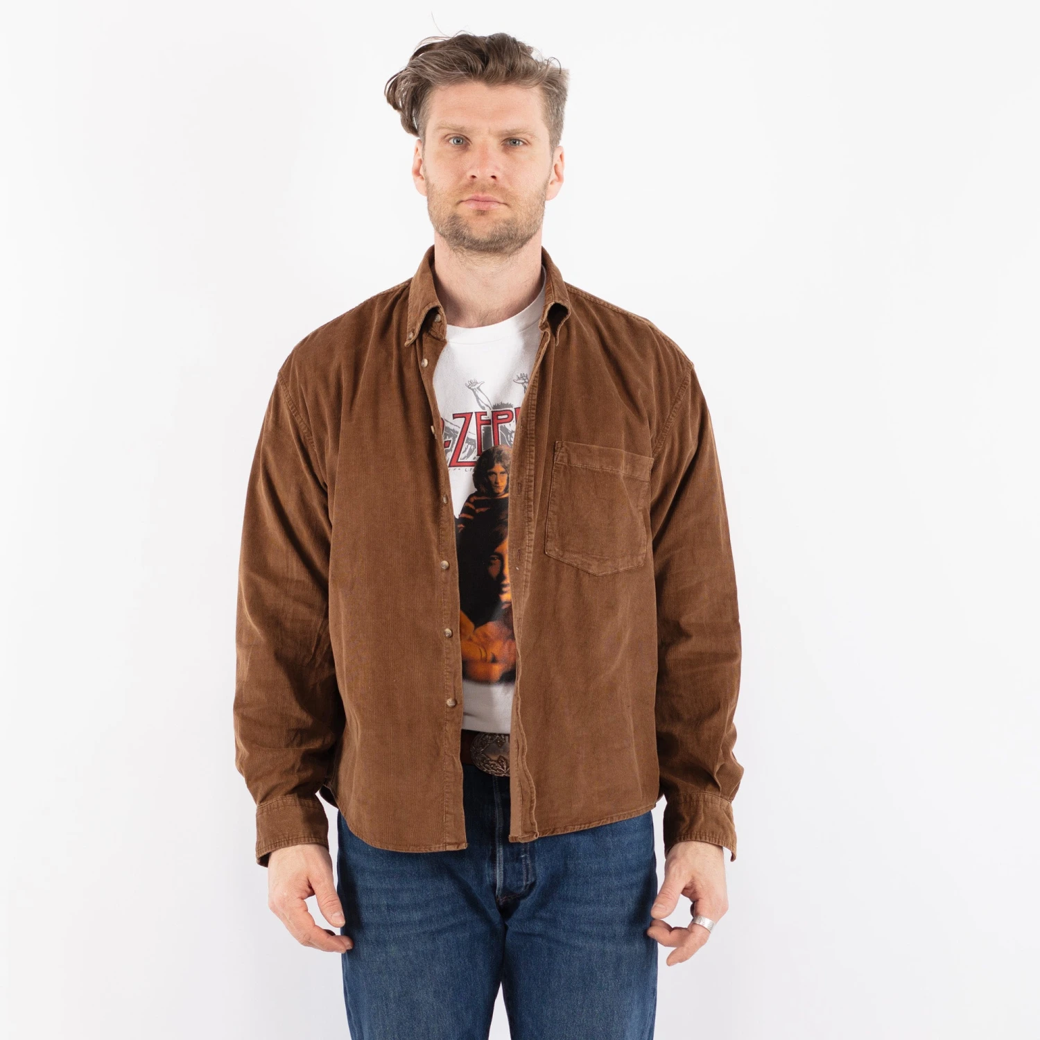 Vintage 90's Men Corduroy Shirt In Brown 5 Vintage 90's Men Corduroy Shirt In Brown - Image 5