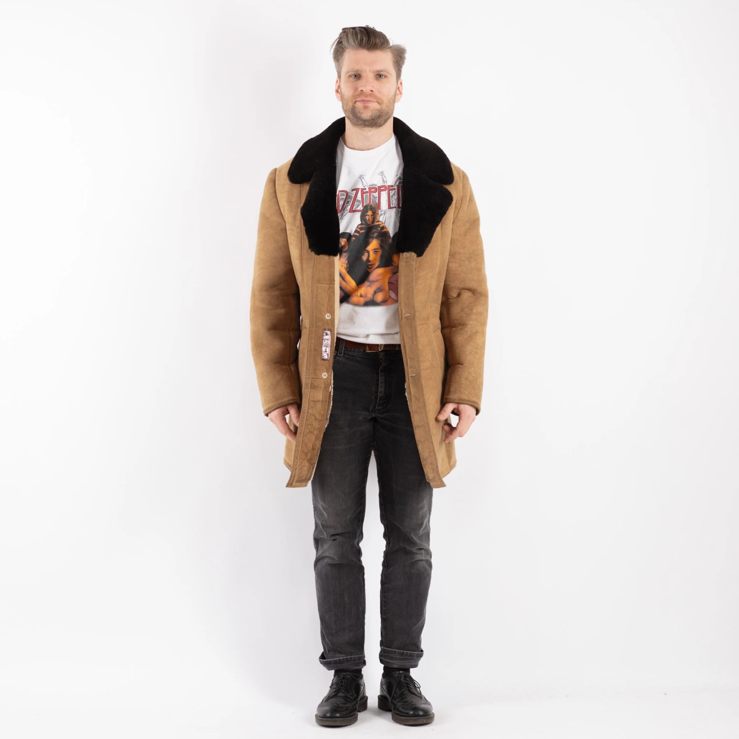 Vintage 70's Men Sheepskin Shearling Coat In Beige 5 Vintage 70's Men Sheepskin Shearling Coat In Beige - Image 5