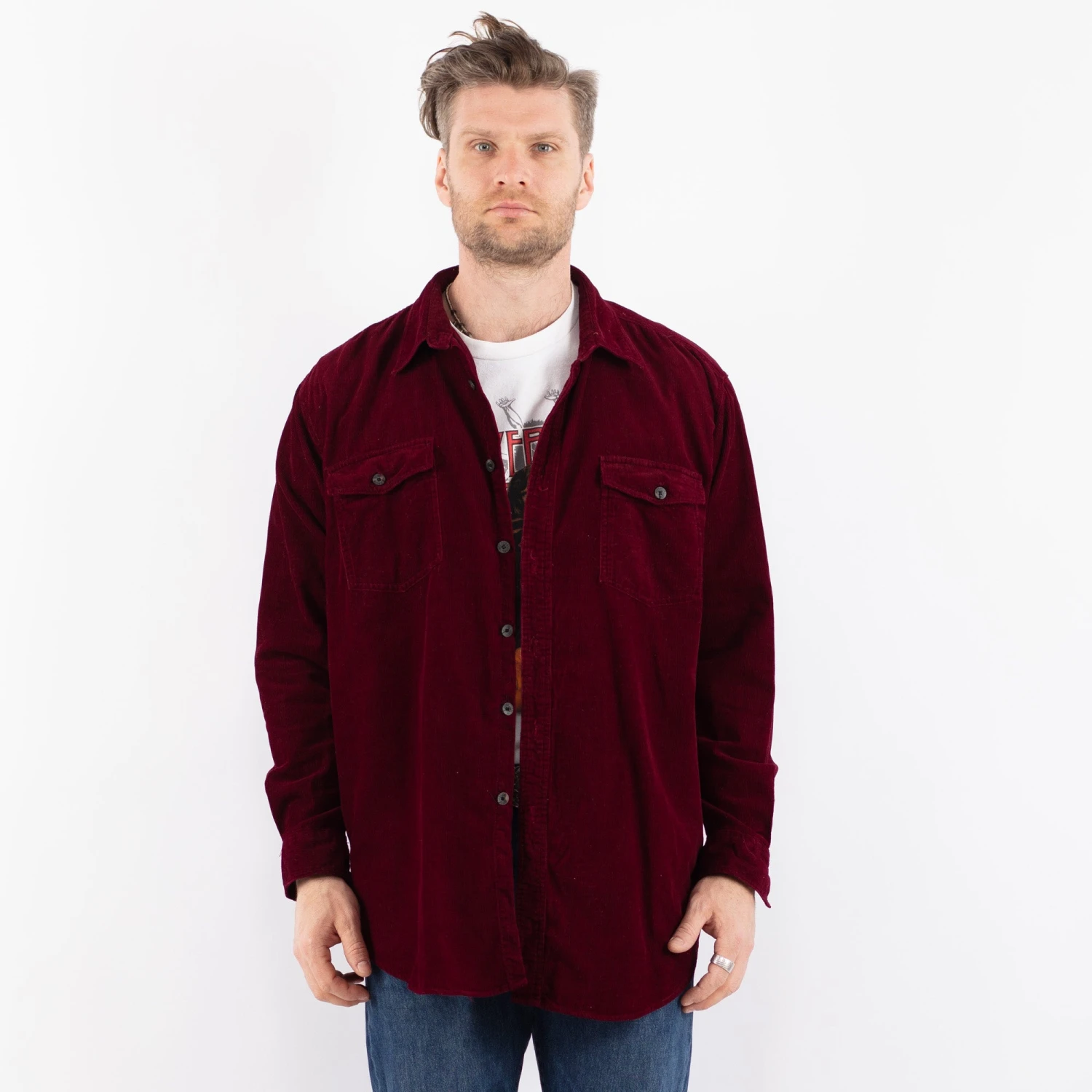 Vintage 90's Men Corduroy Shirt In Red 5 Vintage 90's Men Corduroy Shirt In Red - Image 5