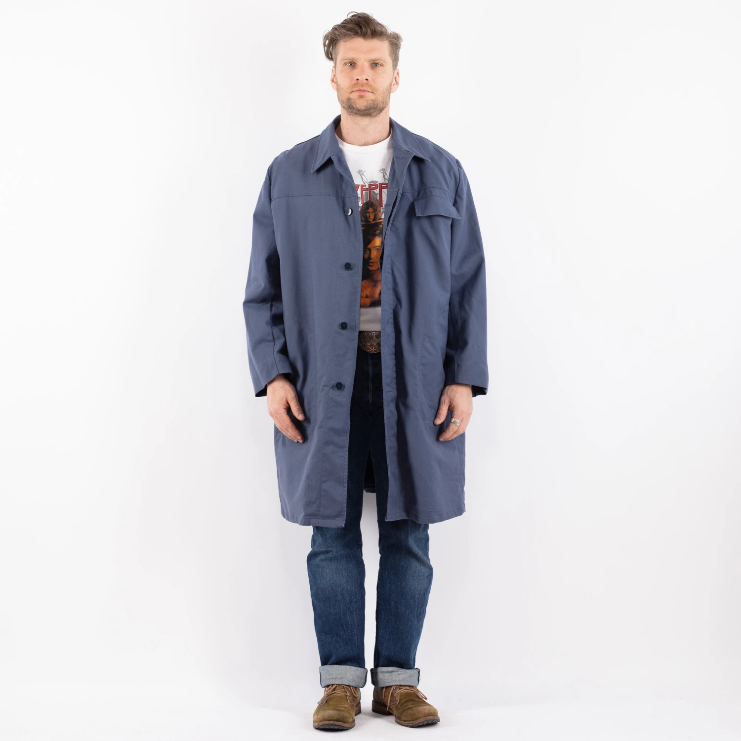 Vintage 70's Men Workers Coat In Blue 5 Vintage 70's Men Workers Coat In Blue - Image 5