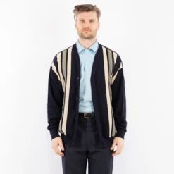 Vintage 90's Men Striped Cardigan In Blue -Northern Grip Square 0788