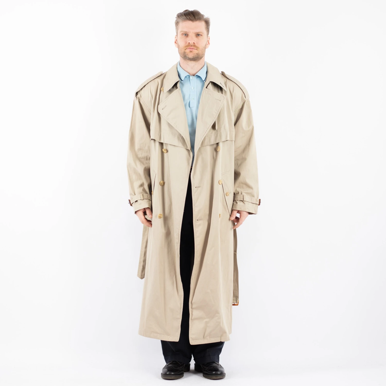 Vintage 70's Men Oversized Trench Coat In Beige 5 Vintage 70's Men Oversized Trench Coat In Beige - Image 5