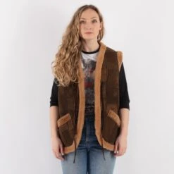 Vintage 70's Women Sheepskin Vest In Brown -Northern Grip Square 0954