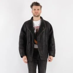 Vintage 70's Men Sheepskin Jacket In Faded Black -Northern Grip Square 1 6