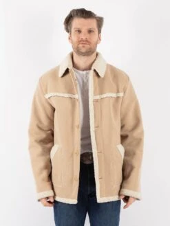 Vintage 00's Men Faux Sheepskin Coat In Beige