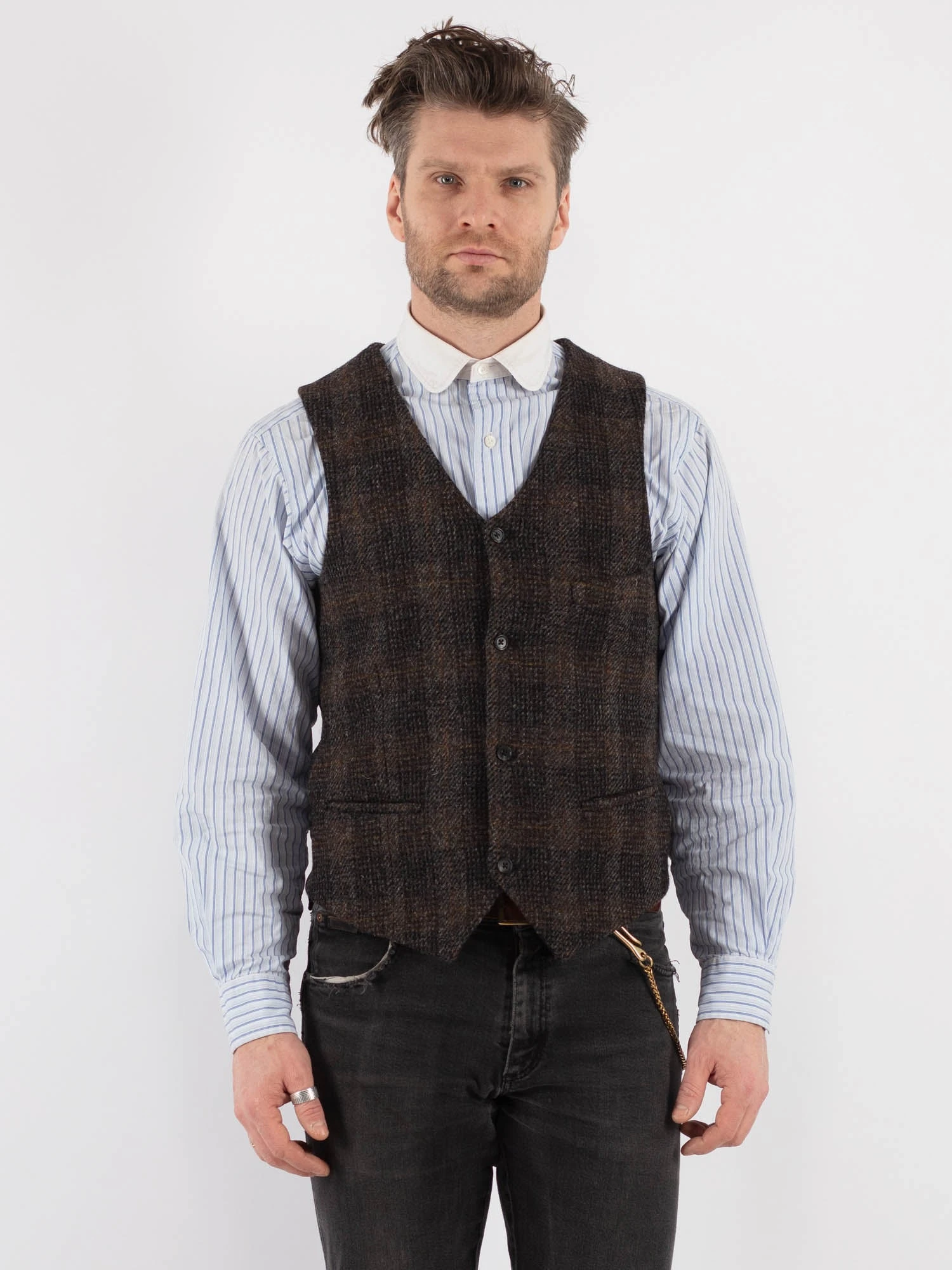 Vintage 00's Men Harris Tweed Vest In Brown 1 Vintage 00's Men Harris Tweed Vest In Brown