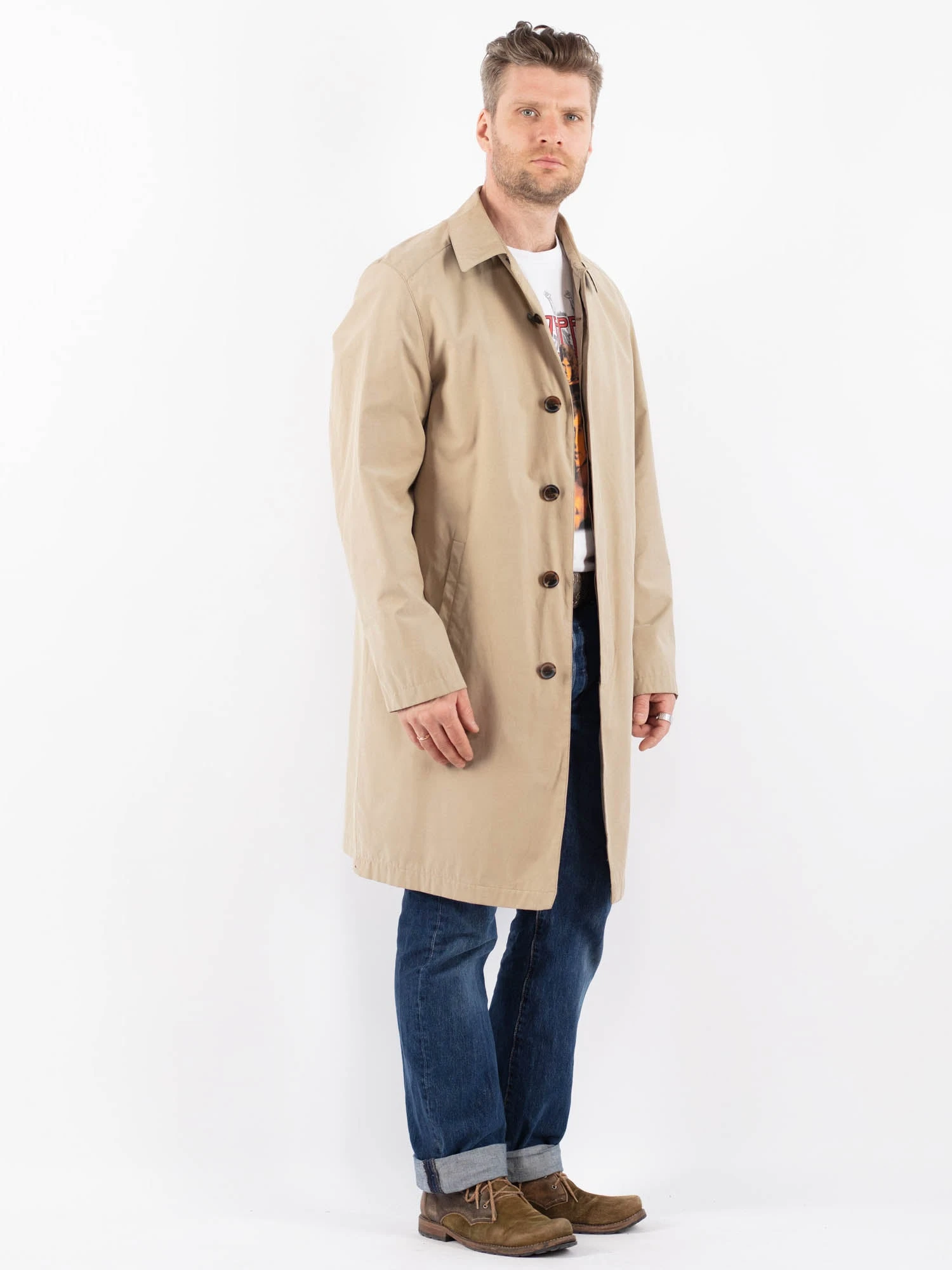 Vintage 00's Men Mac Coat In Beige 3 Vintage 00's Men Mac Coat In Beige - Image 3