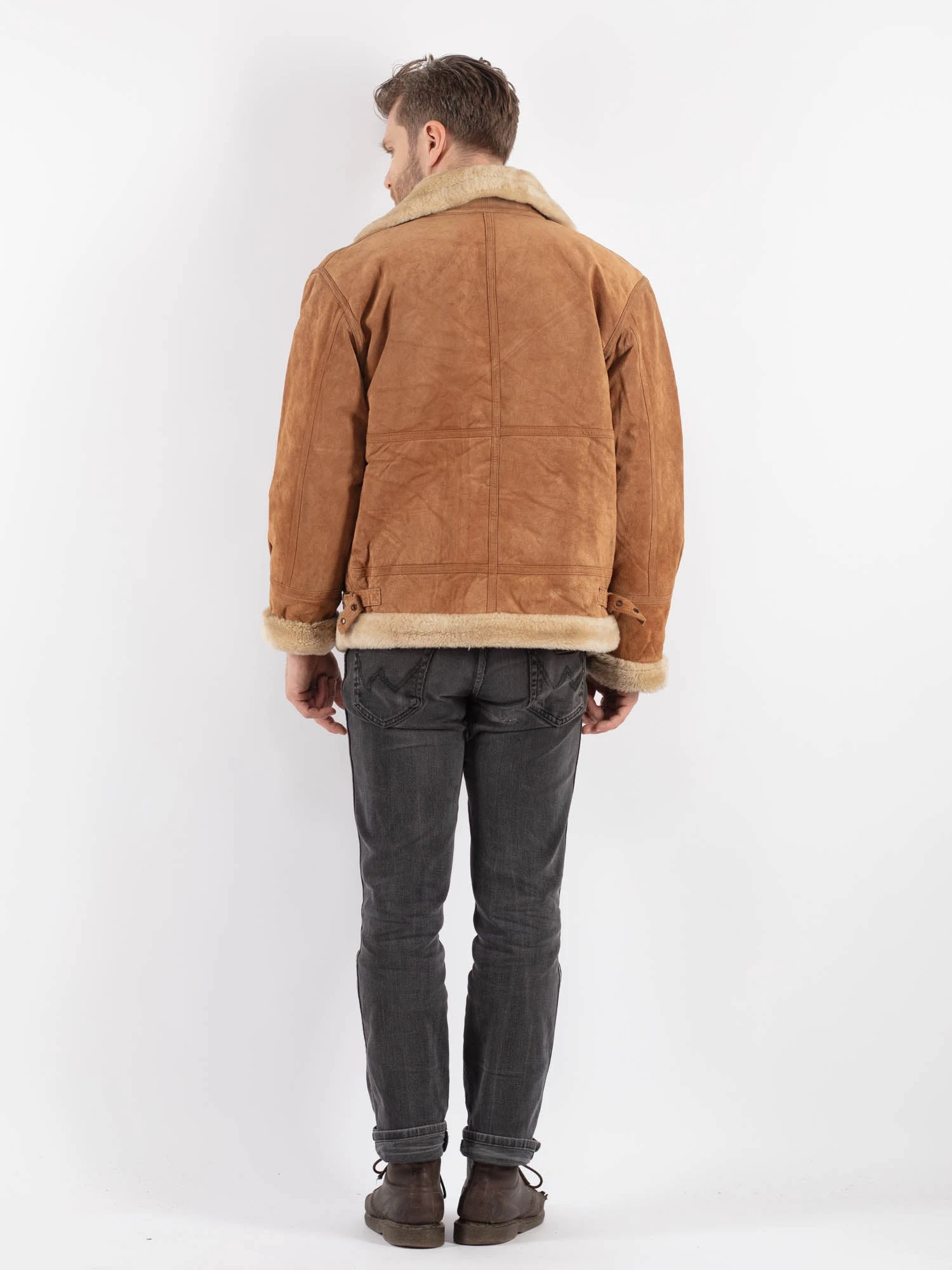 Vintage 00's Men Suede Sherpa Jacket In Beige 2 Vintage 00's Men Suede Sherpa Jacket In Beige - Image 2