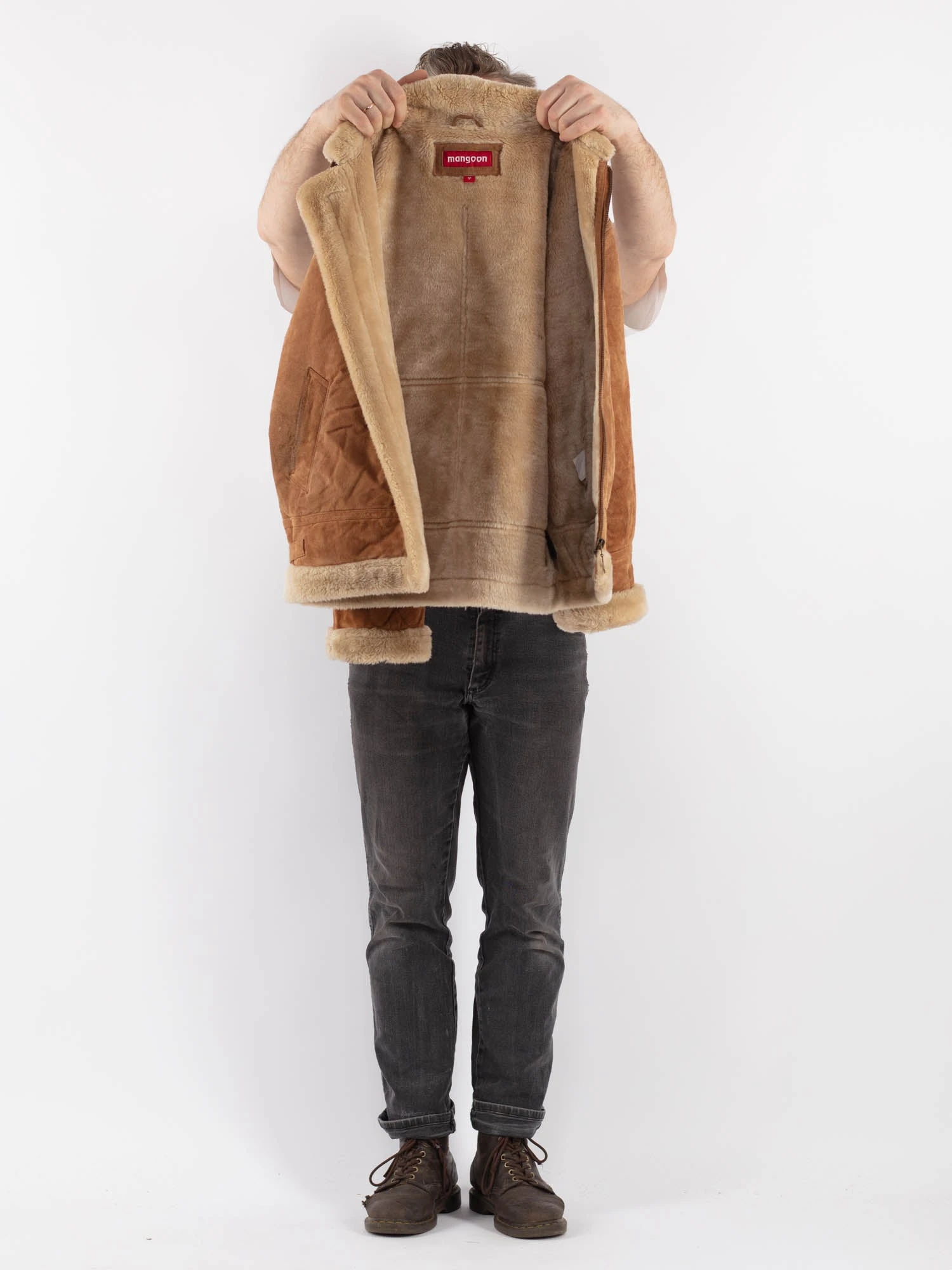 Vintage 00's Men Suede Sherpa Jacket In Beige 4 Vintage 00's Men Suede Sherpa Jacket In Beige - Image 4