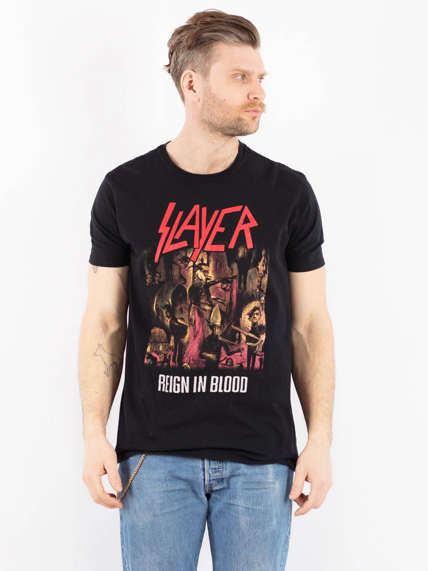 Vintage 00's Men Slayer Print T-Shirt In Black 1 Vintage 00's Men Slayer Print T-Shirt In Black