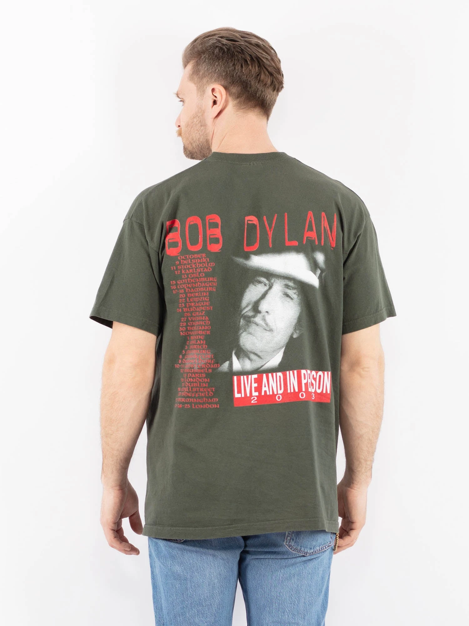 Vintage 00's Men Bob Dylan Print T-Shirt In Green 3 Vintage 00's Men Bob Dylan Print T-Shirt In Green - Image 3