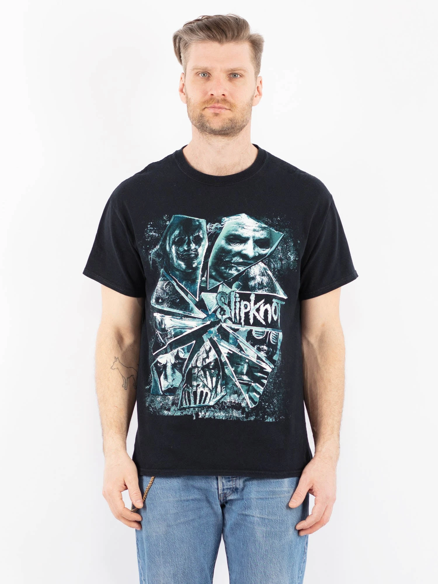 Vintage 00's Men Slipknot Print T-Shirt In Dark Blue 1 Vintage 00's Men Slipknot Print T-Shirt In Dark Blue