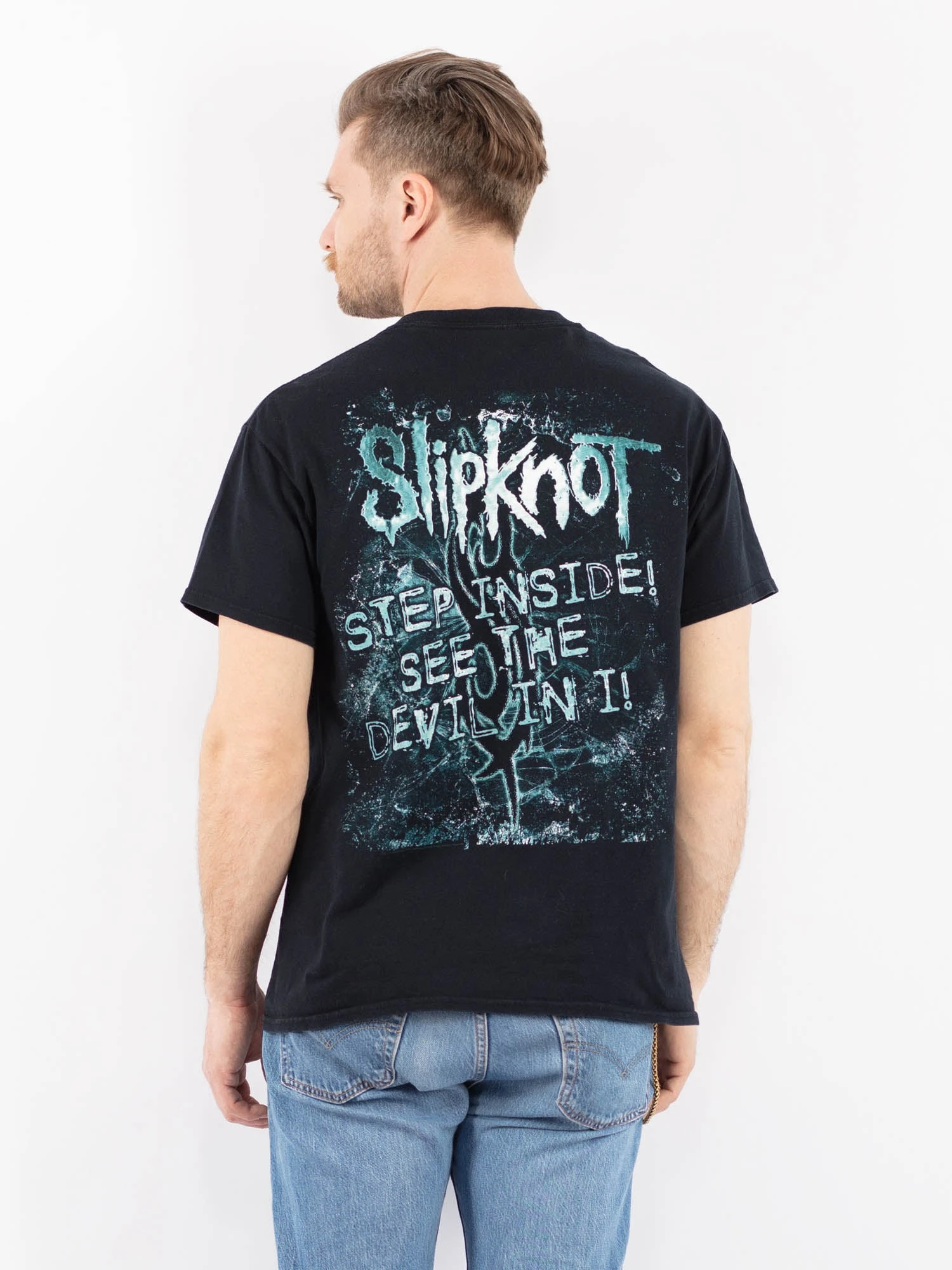 Vintage 00's Men Slipknot Print T-Shirt In Dark Blue 2 Vintage 00's Men Slipknot Print T-Shirt In Dark Blue - Image 2