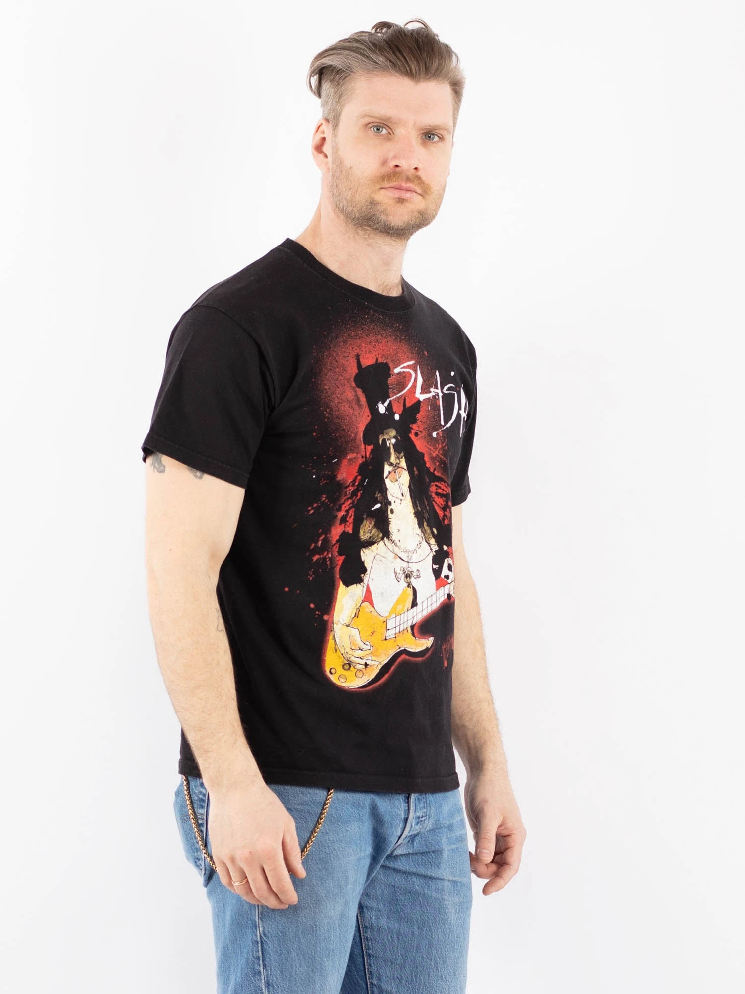 Vintage 00's Men Slash Print T-Shirt In Black 5 Vintage 00's Men Slash Print T-Shirt In Black - Image 5