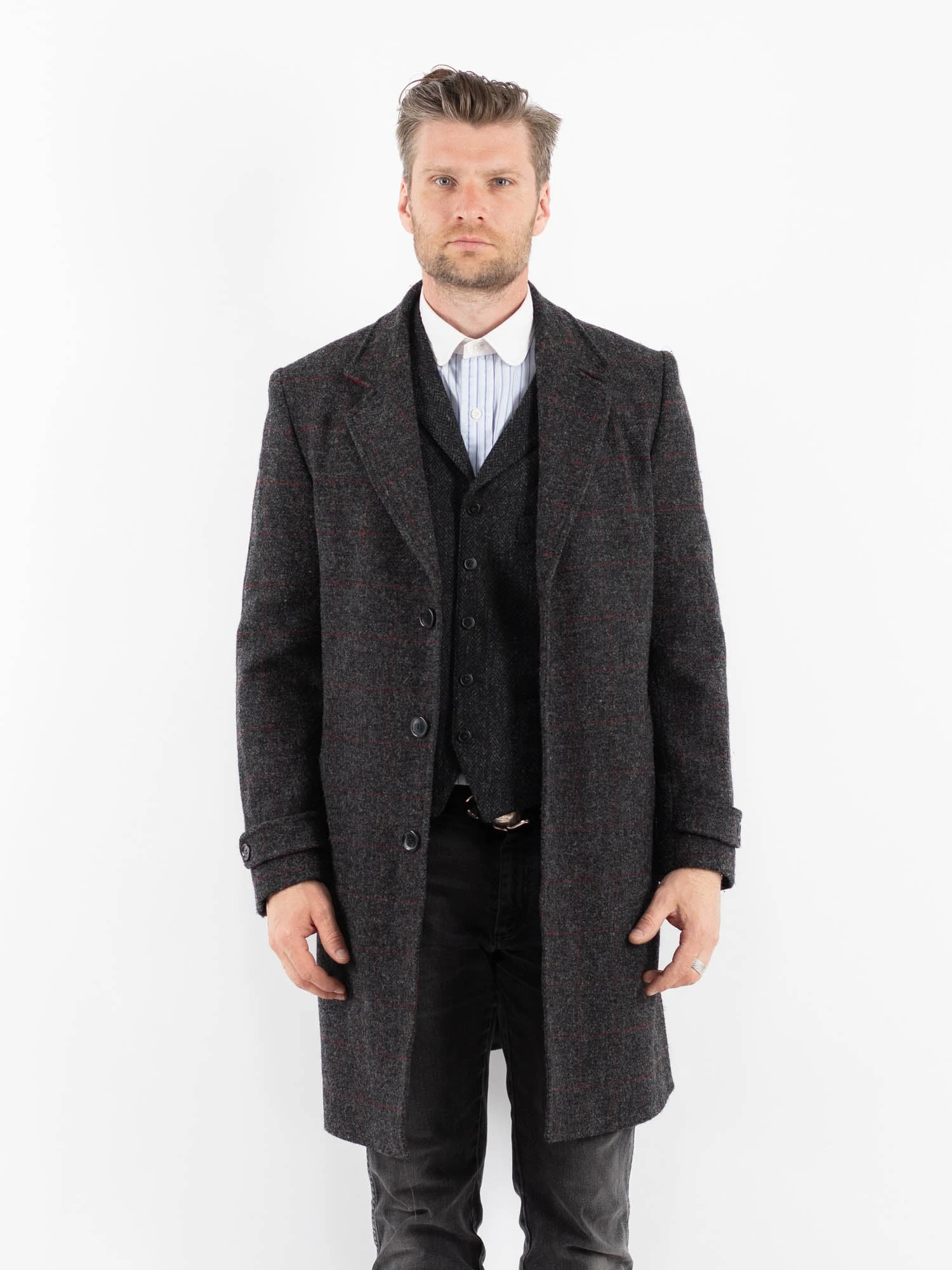 Vintage 00's Men Harris Tweed Overcoat In Gray 1 Vintage 00's Men Harris Tweed Overcoat In Gray