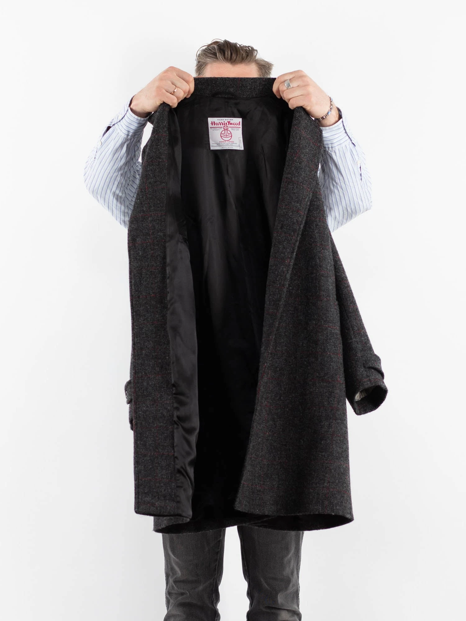 Vintage 00's Men Harris Tweed Overcoat In Gray 4 Vintage 00's Men Harris Tweed Overcoat In Gray - Image 4