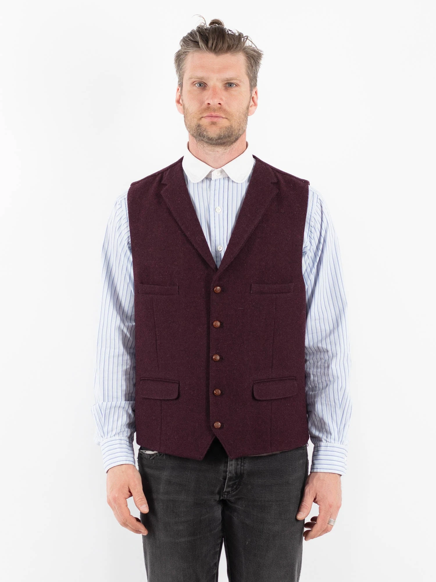 Vintage 00's Men Tweed Vest In Burgundy Red 1 Vintage 00's Men Tweed Vest In Burgundy Red